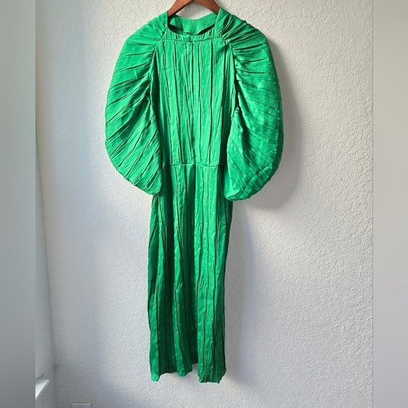 ZARA LIMITED EDITION GREEN PLEATED MIDI DRESS WITH PUFF SLEEVES 2297/693 small - Picture 9 of 15